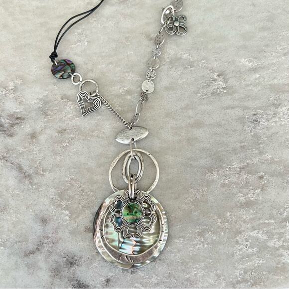 Bohm abalone shell silver tone long statement necklace - Picture 2 of 3